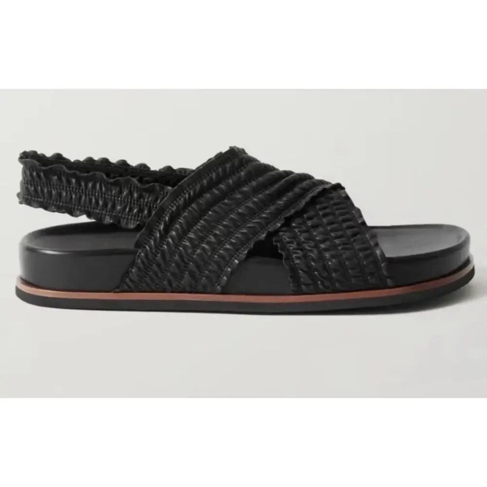 Rag & Bone Bailey Slingback Sandals Black Ruched Leather Flat Size 39 Minimalist